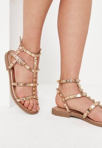 Rose Gold Dome Stud Gladiator Sandals | Missguided (US & CA)