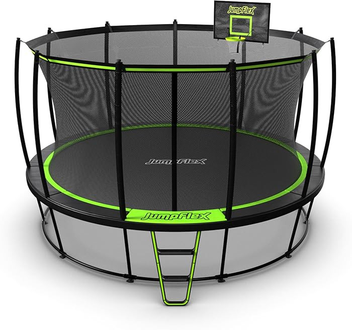 JumpFlex Hero Round Outdoor Backyard Trampoline with Net Safety Enclosure and Ladder - Heavy-Duty... | Amazon (US)