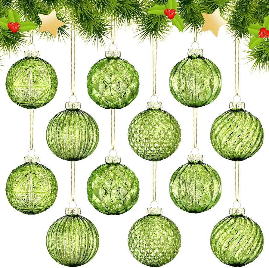 Jenaai 12 Pcs 2.36 Inch Christmas Ball Ornaments Glass Christmas Tree Decorations Hanging Xmas De... | Amazon (US)