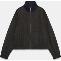 Zara - Plaid Bomber Jacket - Navy Blue - Xs - Woman | Zara US