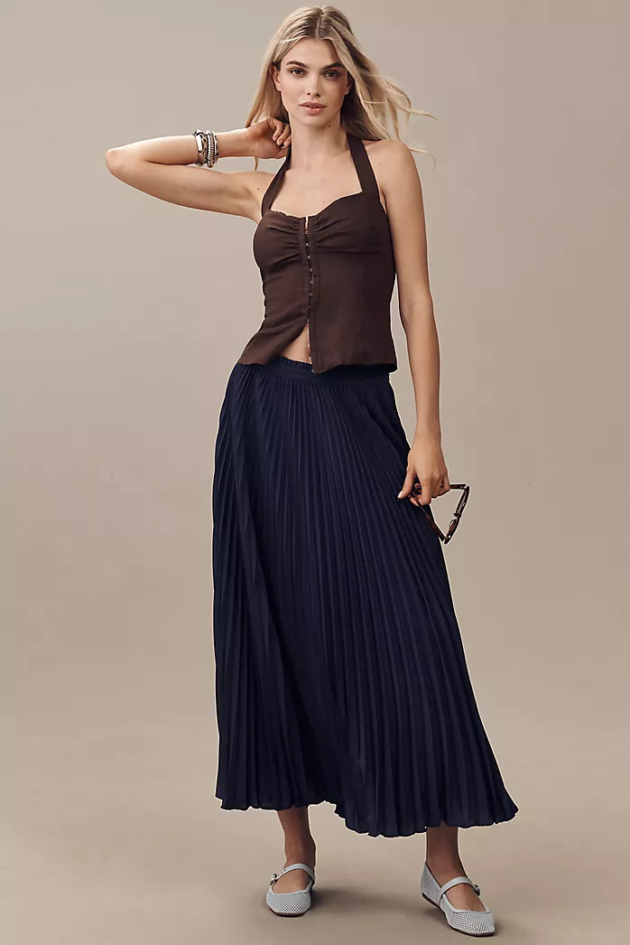 The Isobel Silky Pleated Skirt by Maeve | Anthropologie (US)