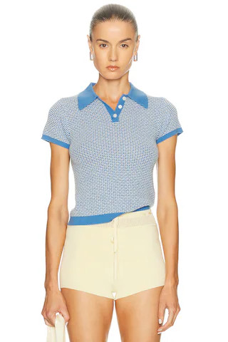 Guest In Residence Pique Shrunken Polo Top in Blue | FWRD 