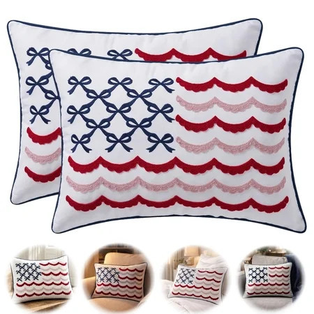 Bow Flag 4th of July Decorative Pillow, Red White and Blue Patriotic Pillows, 19.5" X 14" USA Throw Pillows for Couch, Living Room, Bed, Outdoor | Walmart (US)