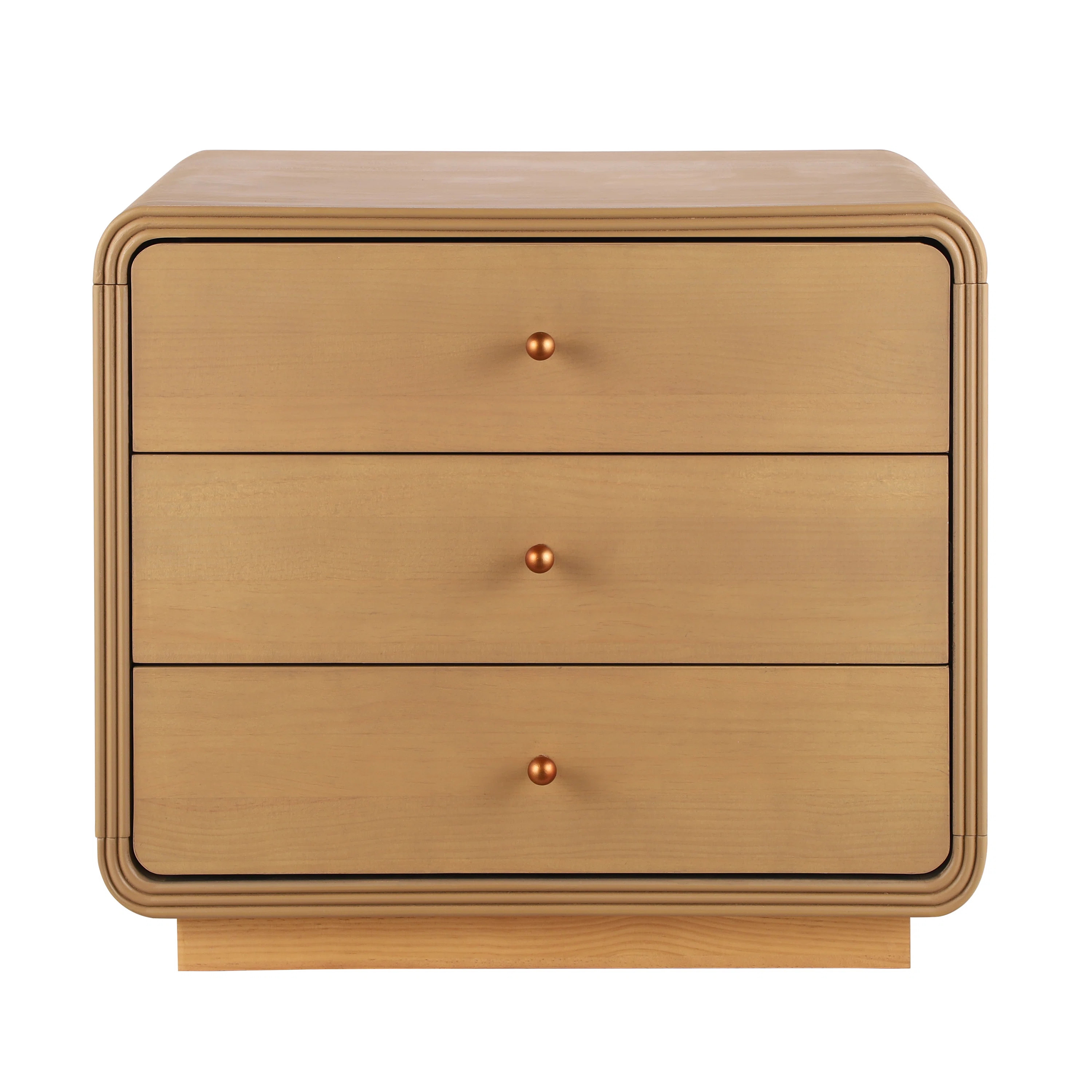 Lyra Modern 3-Drawer Nightstand With Curved Edges And Antique Gold Handles | Wayfair North America
