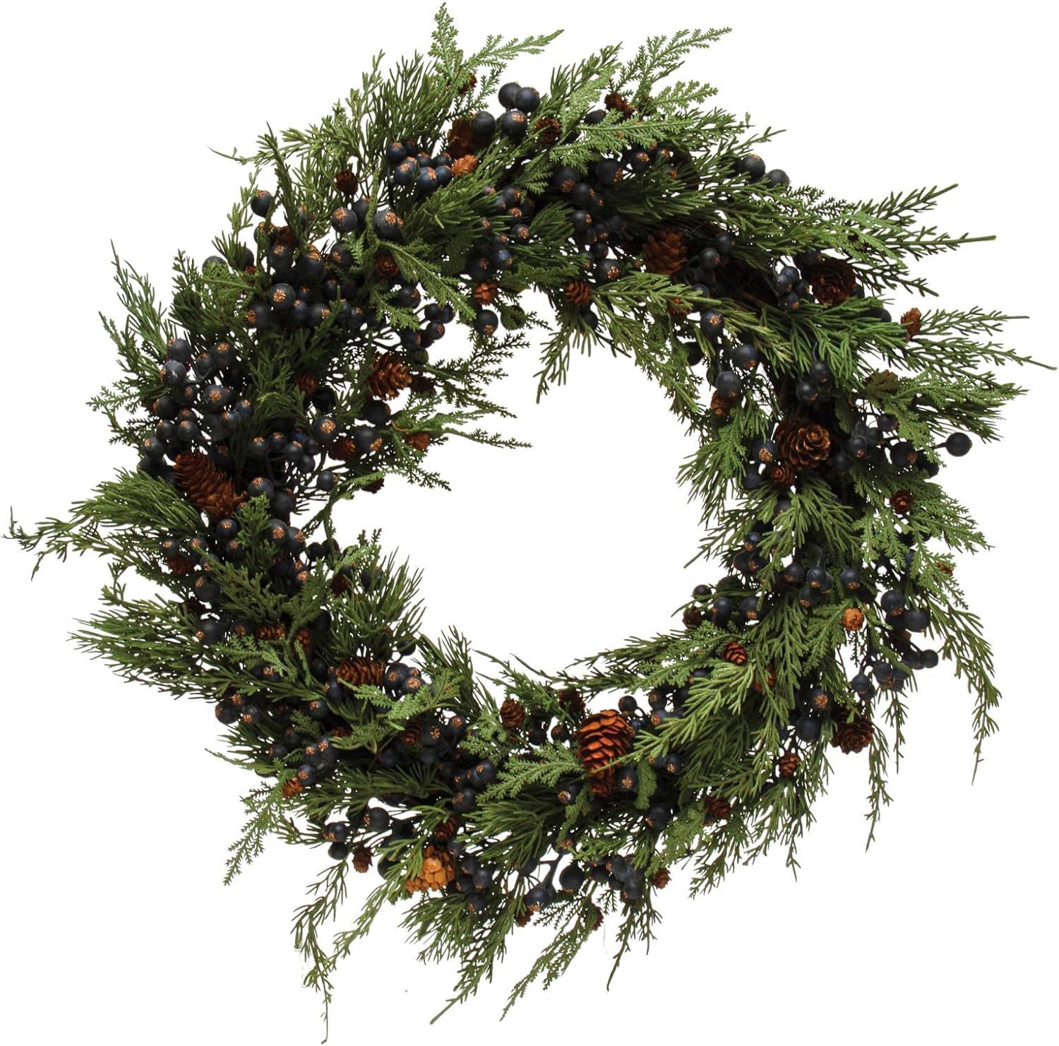Creative Co-Op Round Faux Cypress Wreath with Natural Pinecones and Berries | Amazon (US)