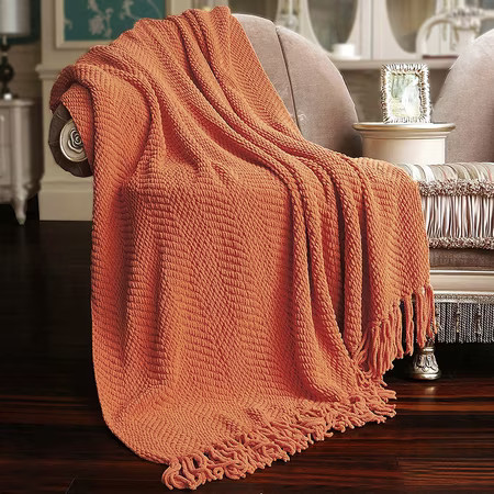 Home Soft Things Reversible Tweed Throw Blanket, Super Soft & Cozy - Rust, 50x60" | Walmart (US)