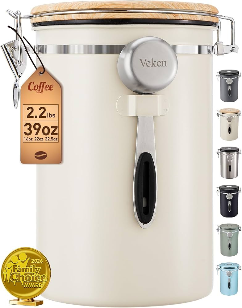 Veken Coffee Canister,39OZ, 2.2lbs,Large Airtight Stainless Steel Container | Amazon (US)