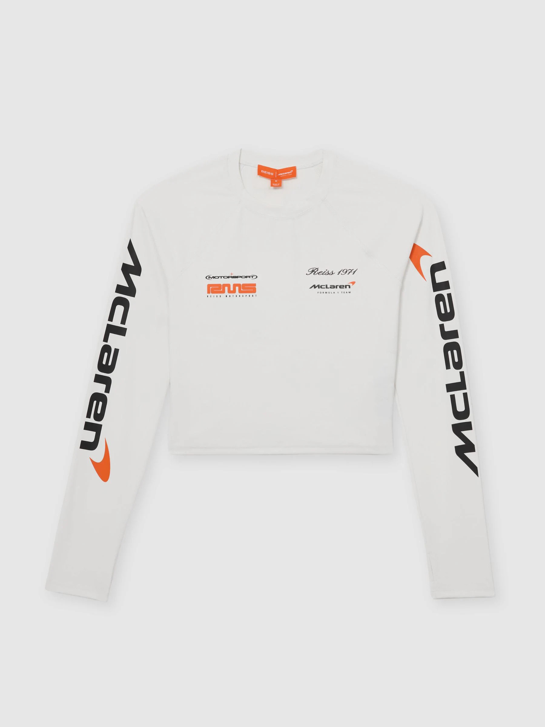 Reiss Mclaren White Maxine McLaren Racing Logo-Print Cropped Top | Next US