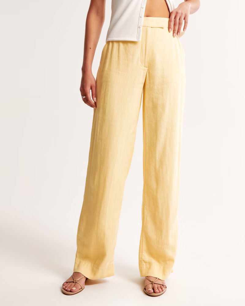 Women's Linen-Blend Tailored Straight Pant | Women's Fall Preview | Abercrombie.com | Abercrombie & Fitch (US)