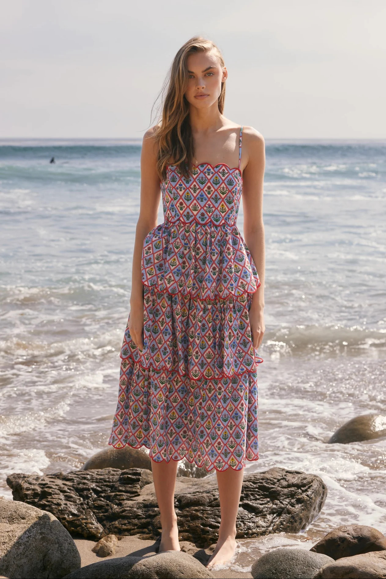 Scalloped Garden Tiered Midi Dress | English Factory