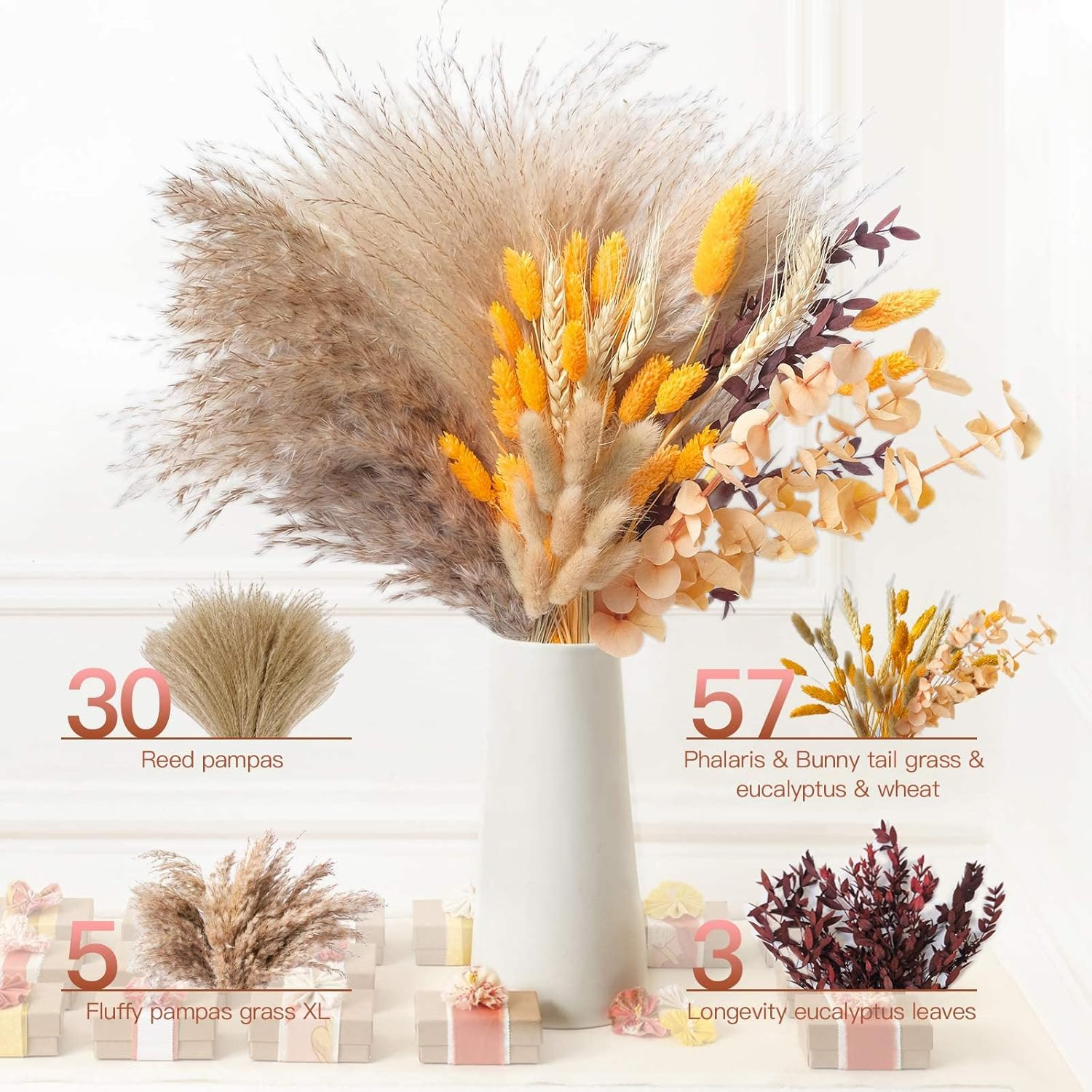 HUMINBO Fall Decor Autumn Decorations for Home Thanksgiving Table Boho Flowers Orange Pampas Gras... | Amazon (US)