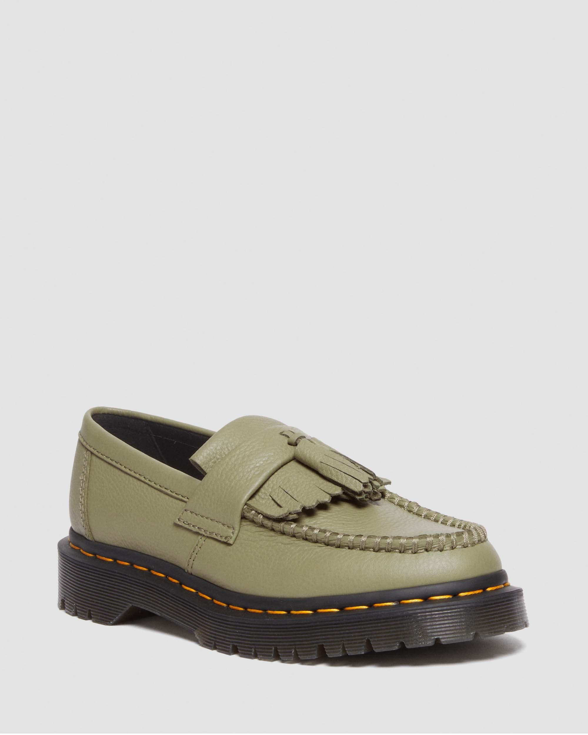 Adrian Women's Virginia Leather Tassel Loafers in Muted Olive | Dr. Martens | Dr. Martens