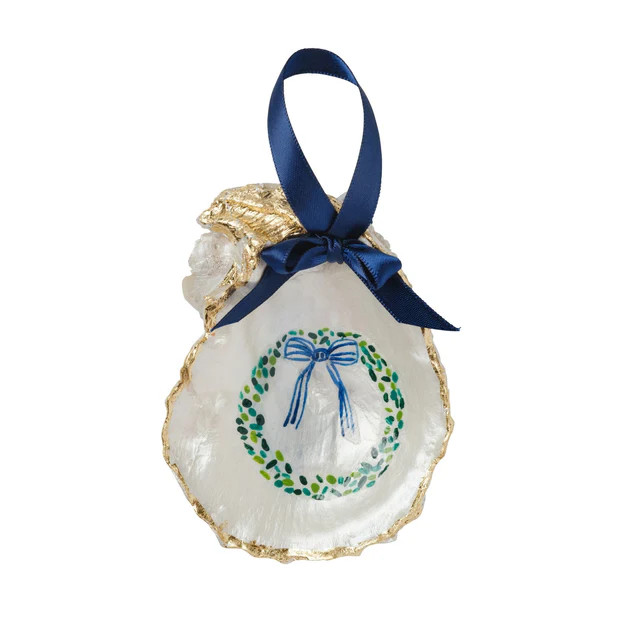 Boxwood Wreath Gilded Oyster Shell Ornament | Cailini Coastal