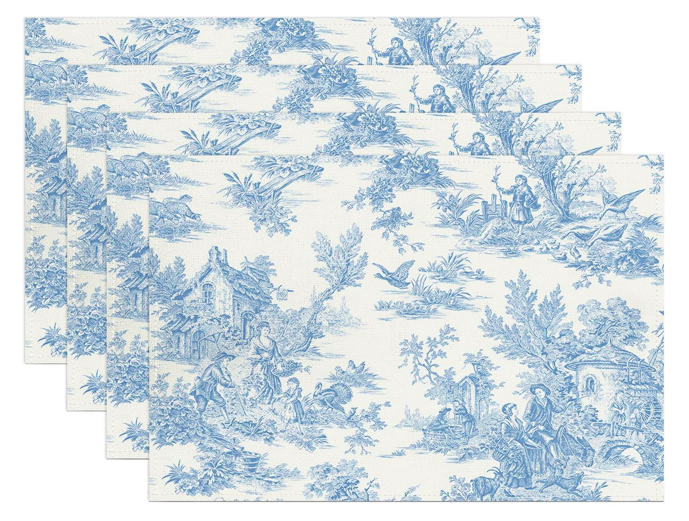 Vintage French Country Placemats Set of 4 Blue French Toile Print Decorative Linen Table Place Ma... | Amazon (US)