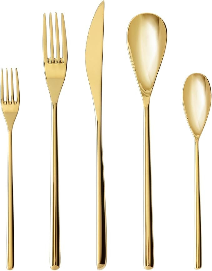 Fortessa Dragonfly 18/10 Stainless Steel, 20 Piece Flatware Set (Service for 4), Brushed Gold | Amazon (US)