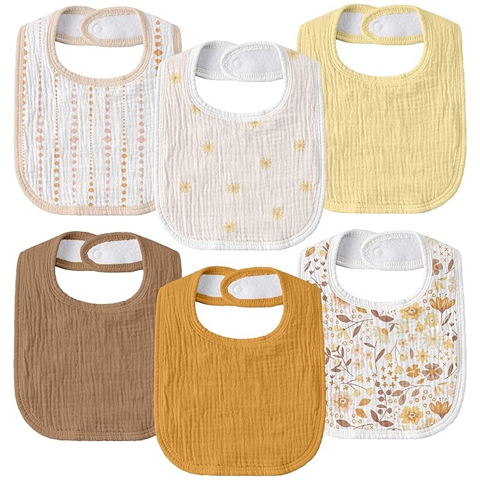 GLLQUEN BABY Muslin Drool Bibs for Boys Girls 6 Pack, Adjustable Baby Bibs for Drooling and Teeth... | Amazon (US)