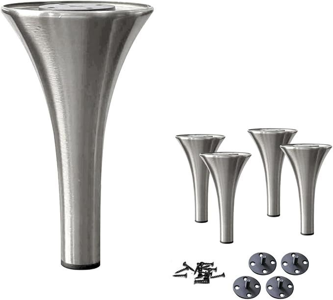 Set of 4 Sofa Cabinet Table Furniture Metal Legs (Brushed Nickel, 7" H) | Amazon (US)