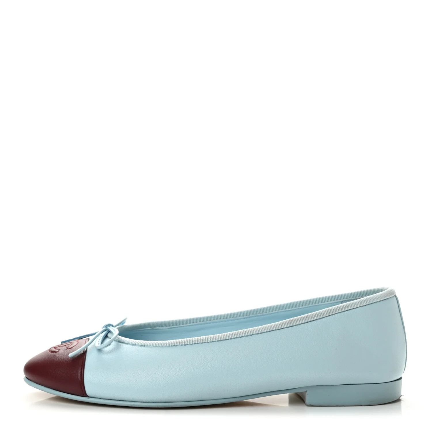 Chanel Lambskin Cap Toe CC Ballerina Flats 37.5 Blue Burgundy 1982106 | FASHIONPHILE (US)