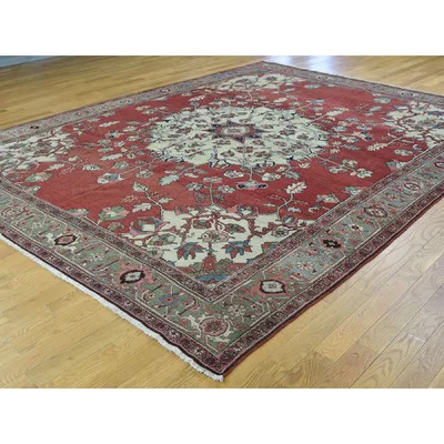 One-of-a-Kind Ken Hand-Knotted Red/Ivory/Green 9' x 11'3" Wool Area Rug | Wayfair North America