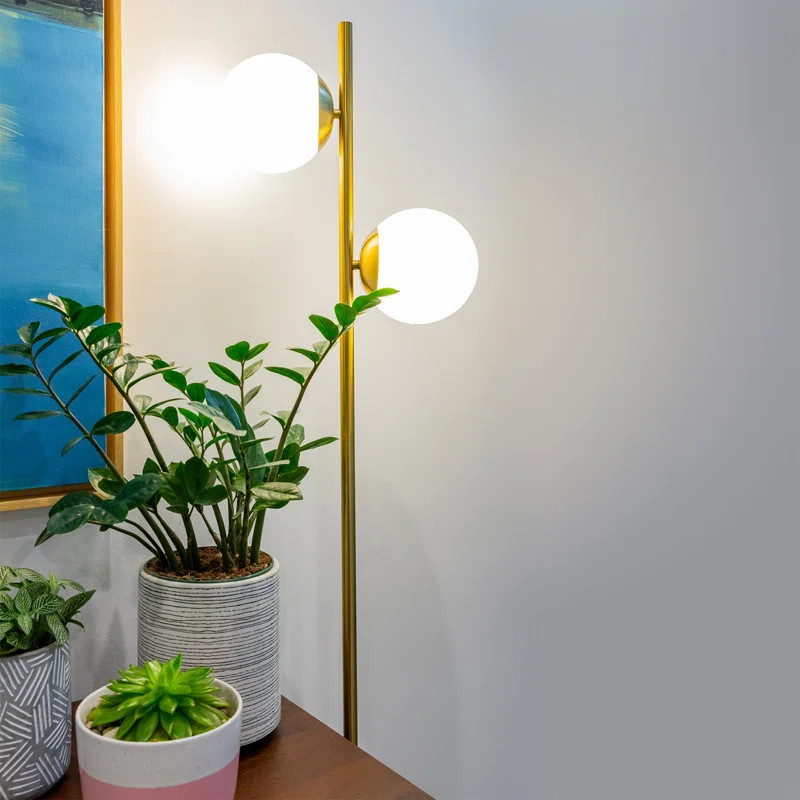 Sphere Globe Light Standing Floor Lamp with LED Bulbs, Gold Brass | Wayfair North America