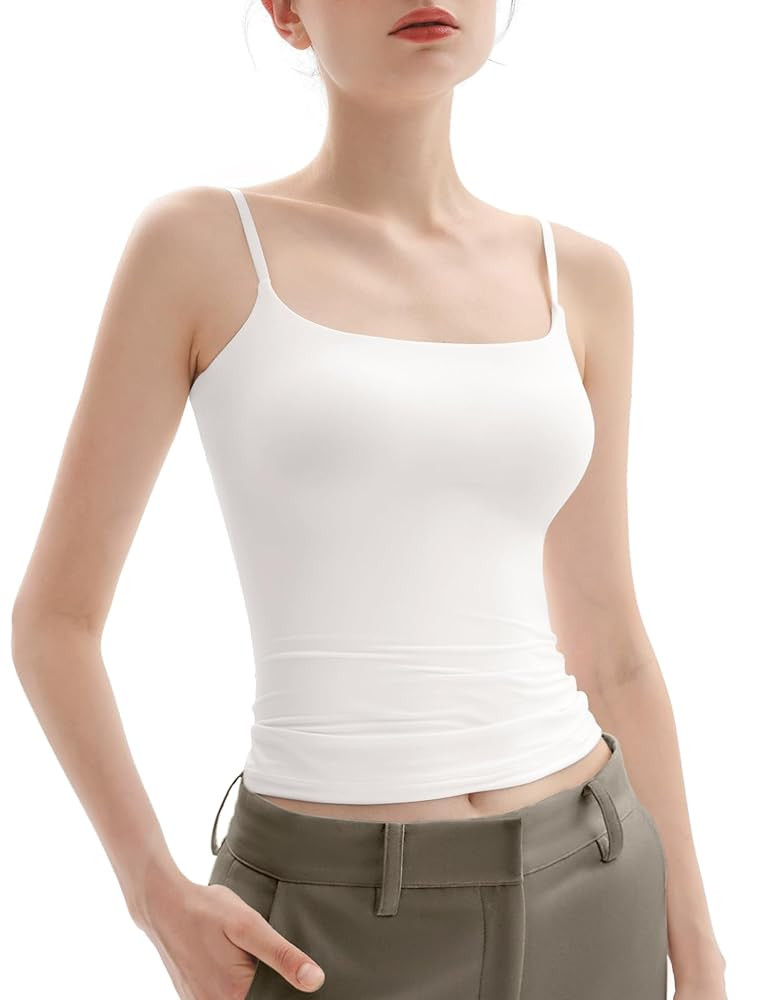 PUMIEY Women's Square Neck Tank Top Adjustable Spaghetti Straps Sleeveless Basic Tops Sharp Colle... | Amazon (US)