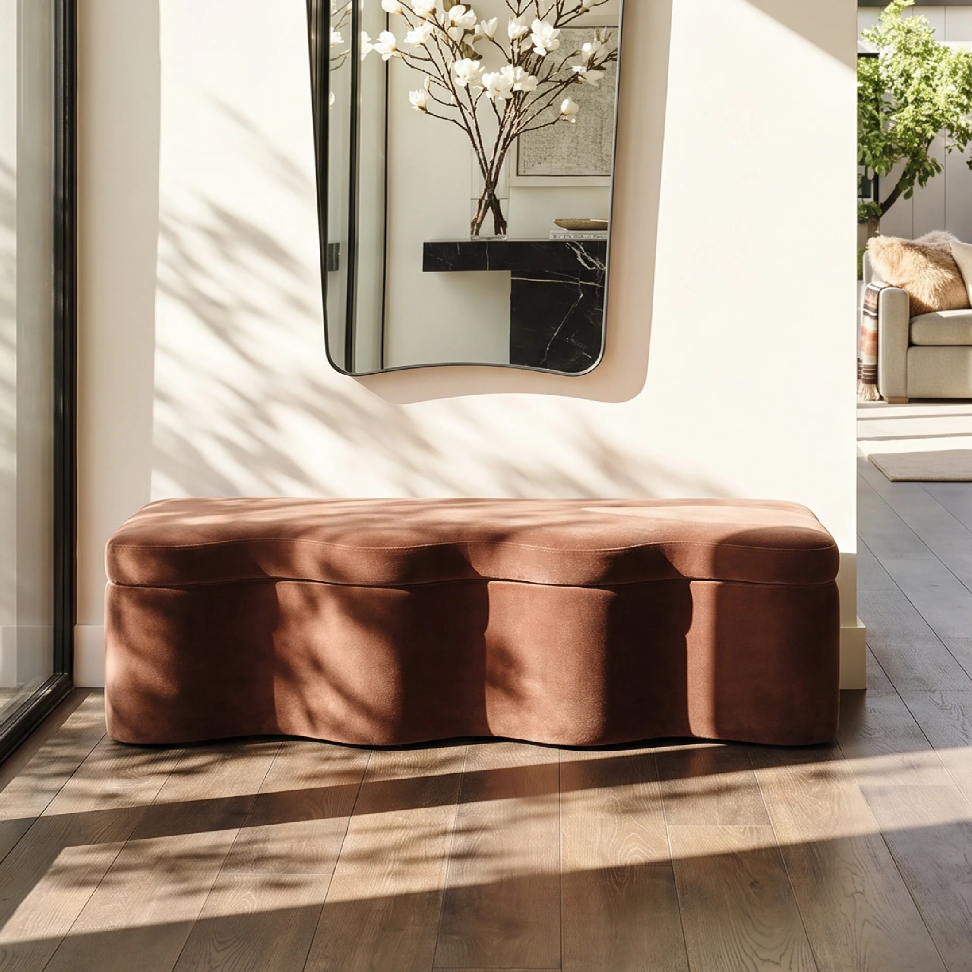 Olivia 60" Scalloped Velvet Storage Bench with Lift-Top Lid | Pop Maison
