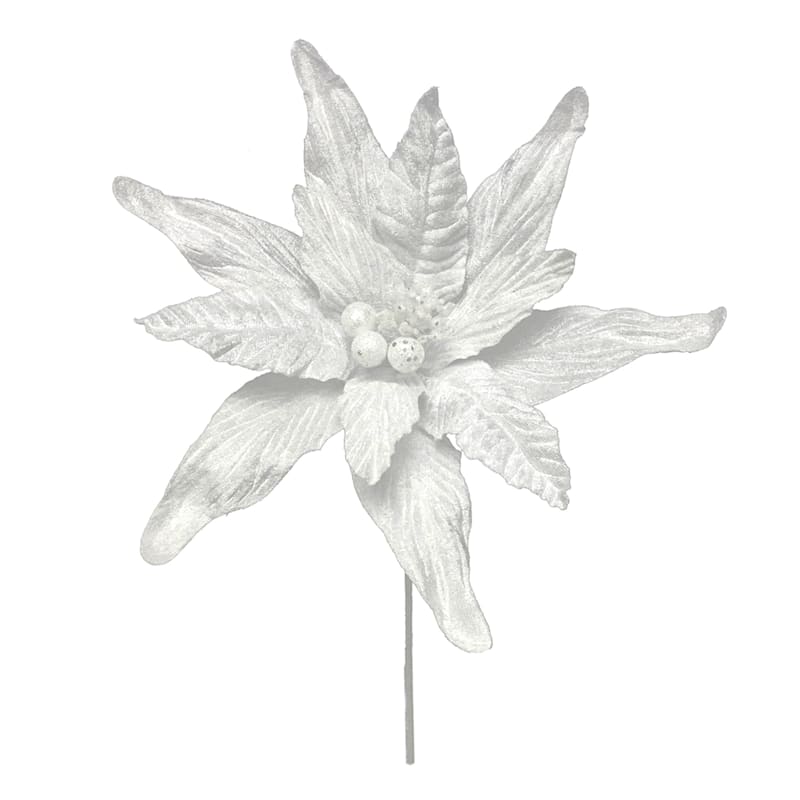 White Poinsettia Stem, 25" | At Home