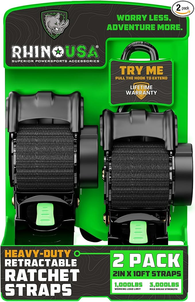 Rhino USA Retractable Ratchet Straps (2Pack) 2 Inch x 10 Feet (3,033lb Break Strength) Heavy Duty... | Amazon (US)