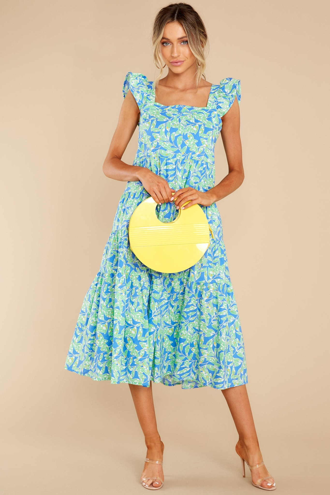 Astonished By Nature Blue Print Midi Dress | Red Dress 