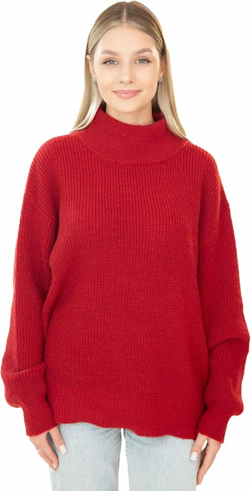 Madore Oversized Wine Red Sweater for Women - Mock Neck Adult Holiday Plus Christmas Xmas 2024 Da... | Amazon (US)