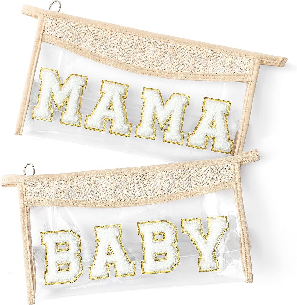 Boho Patch BABY Makeup Bag For Mother Clear Toiletry Bag Varsity Letter Travel Cosmetic Bag beige Tr | Amazon (US)