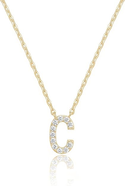 PAVOI 14K White Gold Plated Cubic Zirconia Initial Necklace | Letter Dainty Necklaces for Women | Amazon (US)