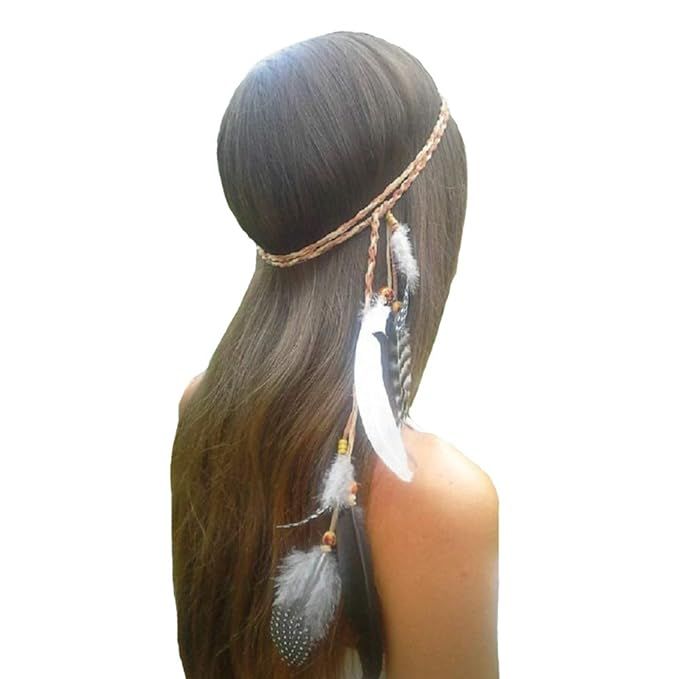 Feather Headband Hippie Indian Boho Hair Hoops Tassel Bohemian Headdress Headwear Headpiece Women... | Amazon (US)