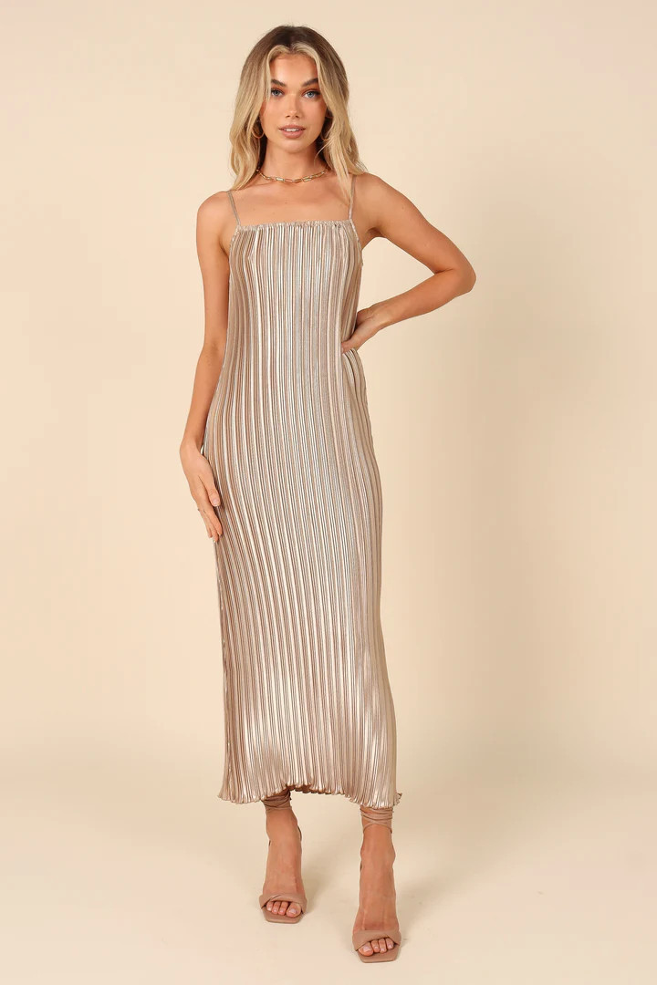 Liza Pleated Maxi Dress - Gold | Petal & Pup (US)