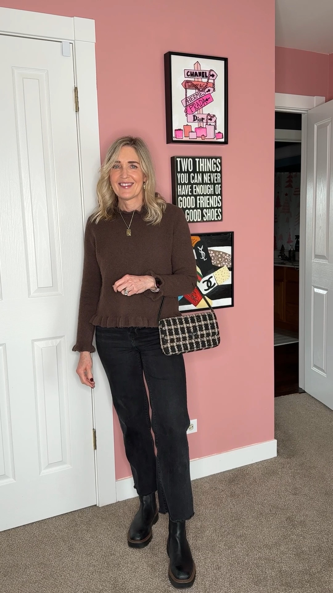 Winter outfit idea. Zara ruffled sweater size small currently on sale! Silpada mixed metal necklace and earrings are timeless and go with everything. Sam Edelman Laguna boots are true to size and waterproof.

Winter outfit inspo, over 50 style, mom looks, vintage Kate Spade, outfits with jeans 

#LTKFindsUnder100 #LTKgrwm #LTKootd