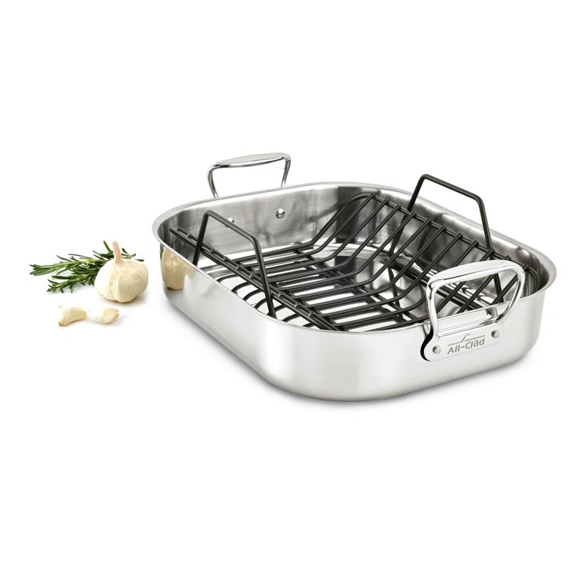 All-Clad Specialty 16 in. Non-Stick Stainless Steel Roasting Pan & Reviews | Wayfair | Wayfair North America