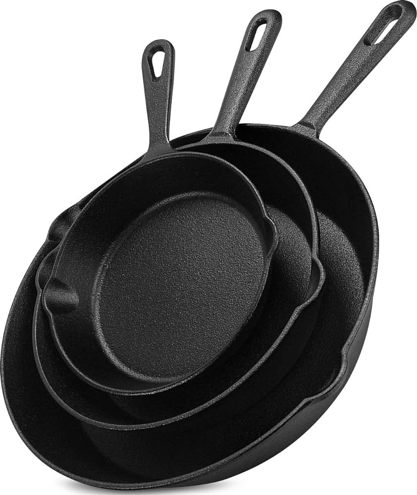 Utopia Kitchen Cast iron Skillets 3 Piece Set, Chefs Pan, Pre Seasoned Cast iron Skillets, 6, 8 &... | Amazon (US)