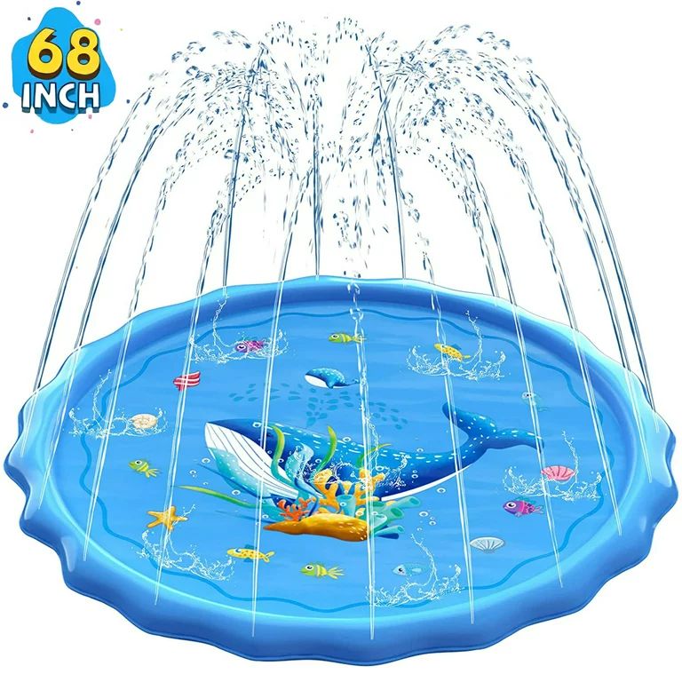 Meromore 68" Splash Pad for Kids and Adults Outdoor Lawn Games Water Play Toy Mat, Blue | Walmart (US)