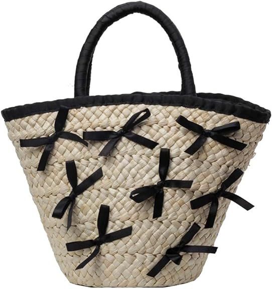 Straw Beach Bags Tote Beach Handmade Weaving Bucket Bag Fashion Top Handle Shoulder Bag Women Str... | Amazon (US)