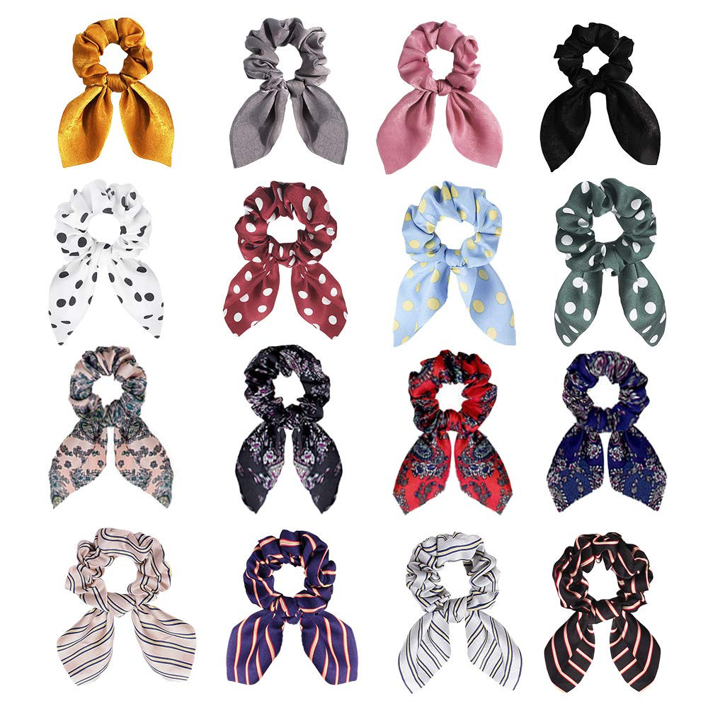 Solid Colors Hair Scrunchies with Dotted Striped Floral, 16 Pcs, Satin, Unisex, All Ages, Cute Bu... | Amazon (US)