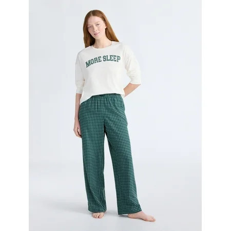 Joyspun Women's Long Sleeve Top and Flannel Pants Pajama Set, 2-Piece, Sizes XS-3X | Walmart (US)