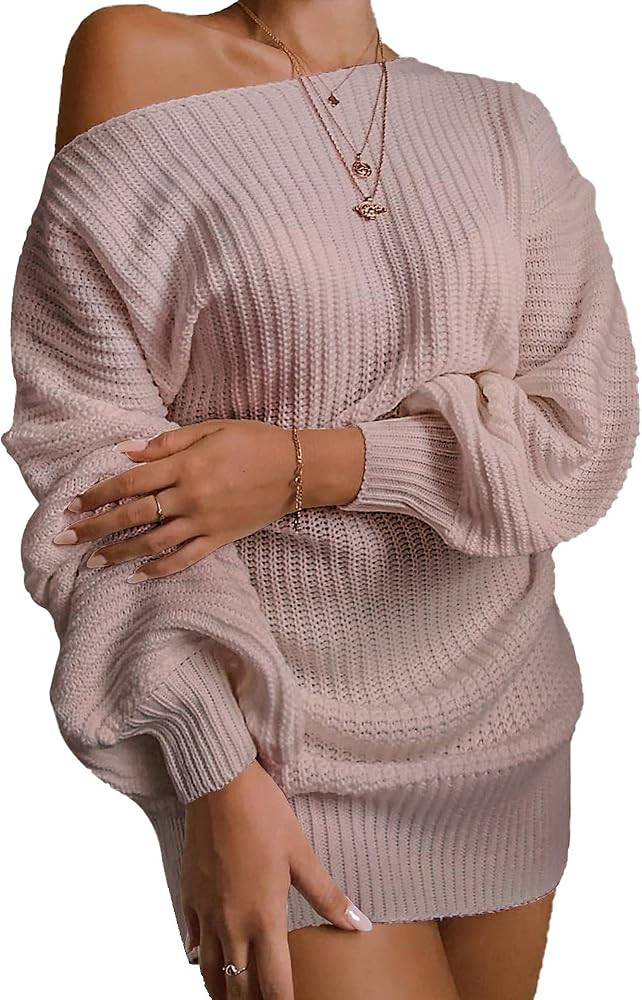 Women's Casual Oversized Off Shoulder Sweater Dresses Long Chunky Pullover Jumper | Amazon (US)