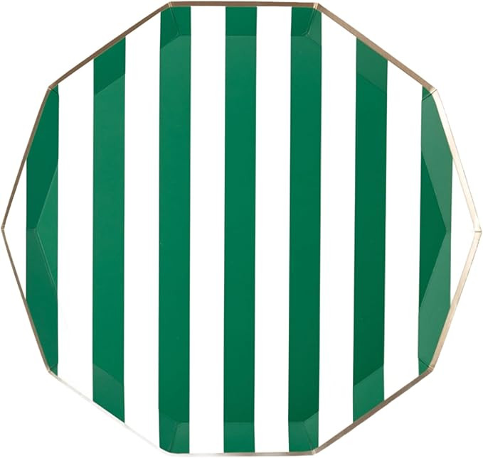 Bonjour Fete Emerald Green Cabana Stripe Plates | Large Disposable Dinner Tableware for Birthday,... | Amazon (US)