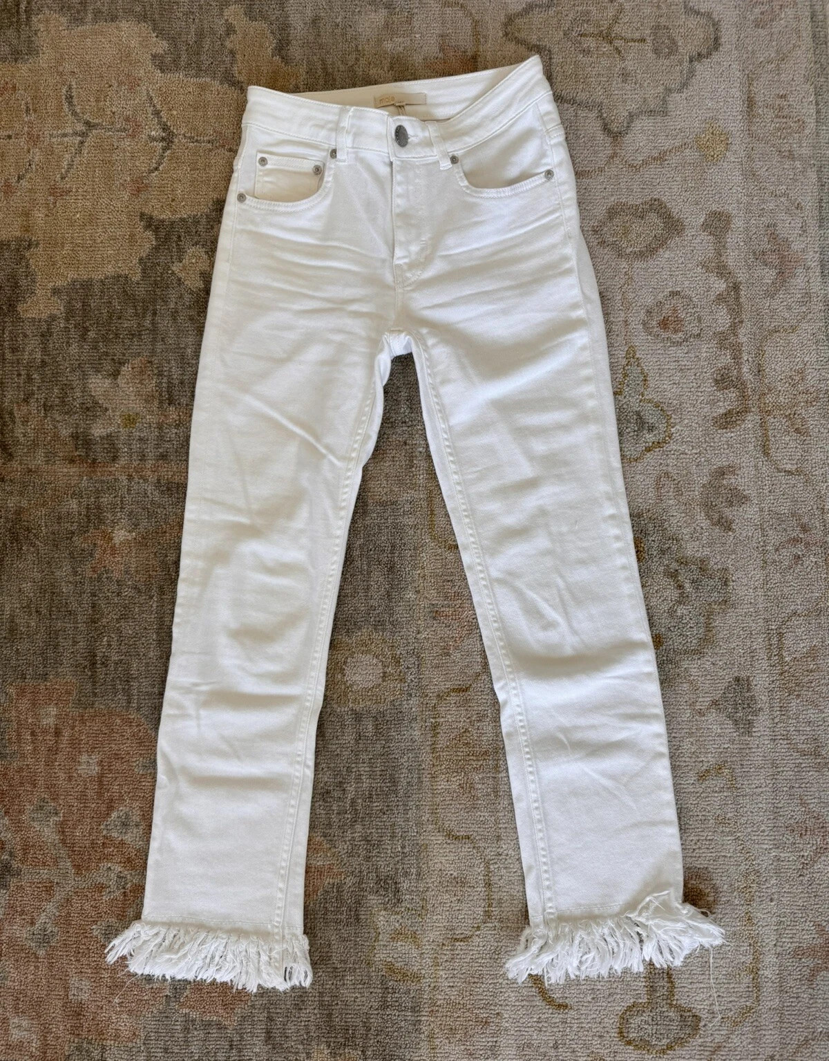 Maje Panaki Straight Leg Jeans Fringe Hem White Denim Women's Size 38 High Rise | eBay US