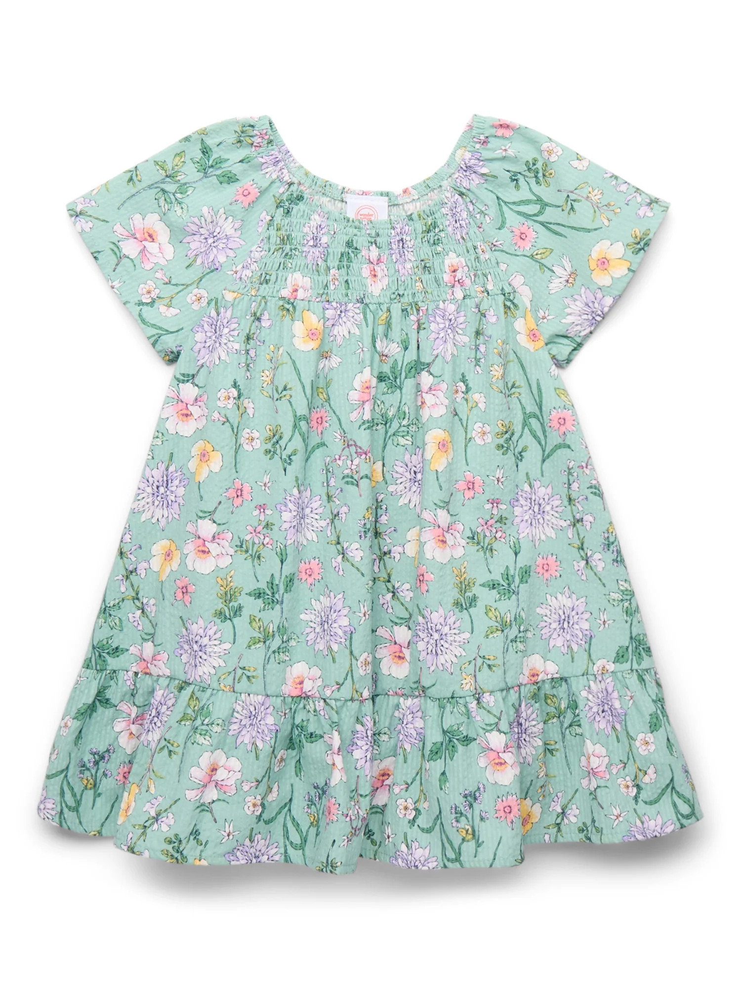 Wonder Nation Toddler Girls' Cotton Ruffle Floral Dress with Short Sleeves, Sizes 12M-5T | Walmart (US)