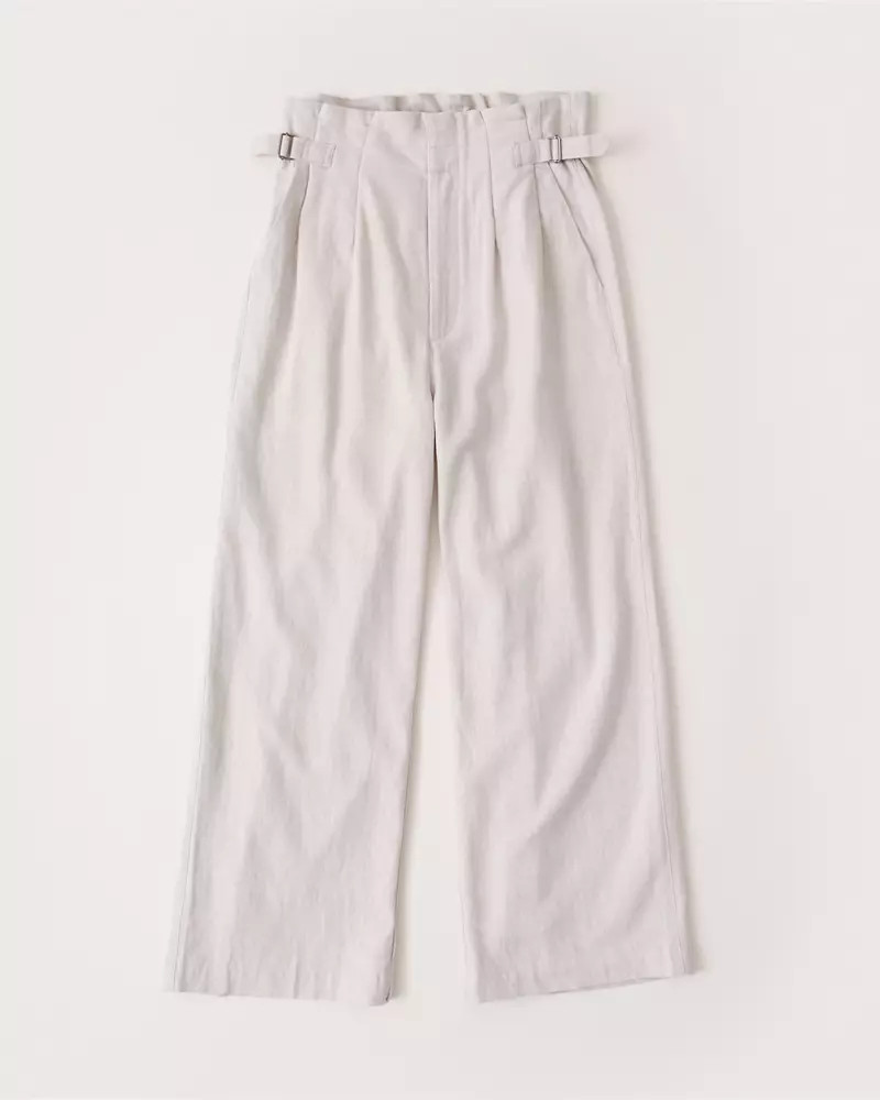 Linen-Blend Wide-Leg Cropped Pants | Abercrombie & Fitch US & UK