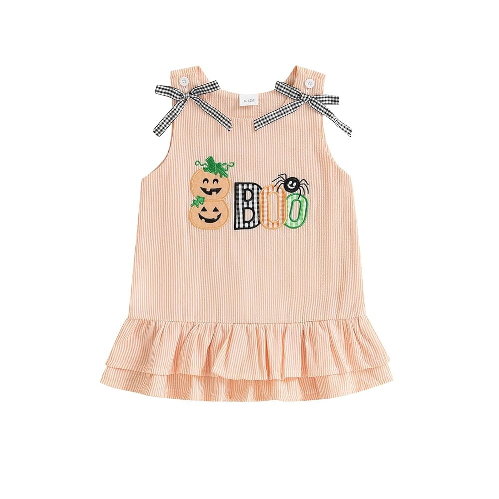 Baby Girl Halloween Outfit Pumpkin Face Smocked Dress Toddler Girl Halloween Dress Infant Summer ... | Amazon (US)