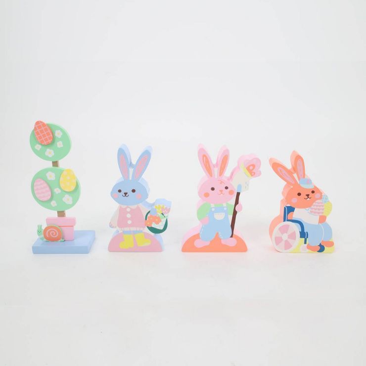 4pc Wooden Decorative Easter Figurine Set Bunny with Topiary Tree - Spritz™ | Target