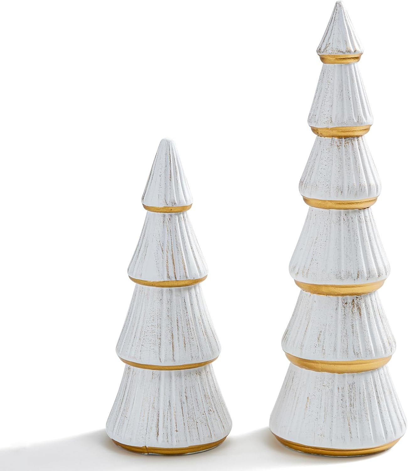 WONDROUS' DECO Christmas Tree Figurine Decor Tabletop White and Gold, Set of 2 Wooden Artificial ... | Amazon (US)