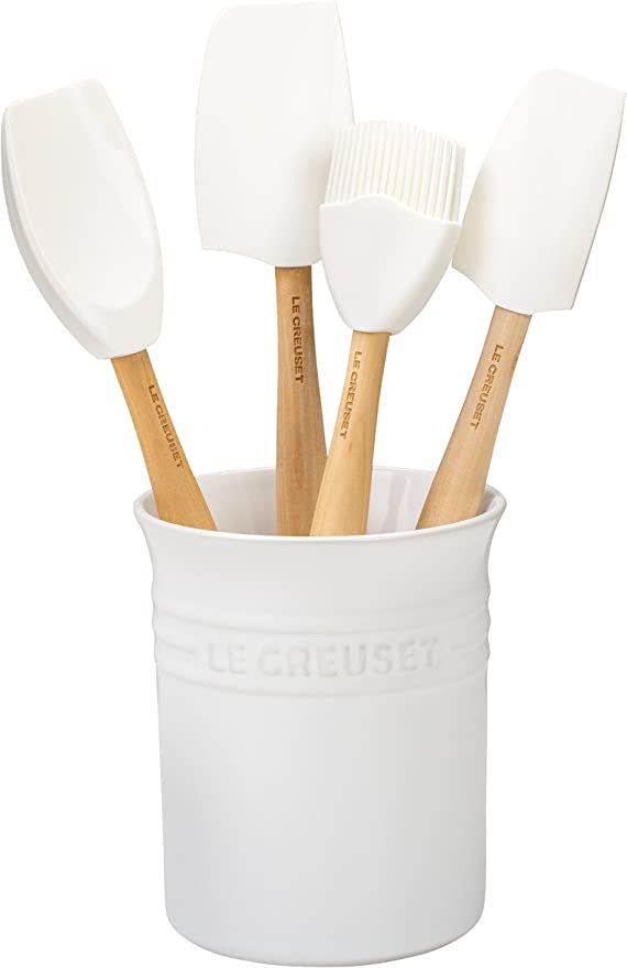 Le Creuset Silicone Craft Series Utensil Set with Stoneware Crock, 5 pc., White | Amazon (US)